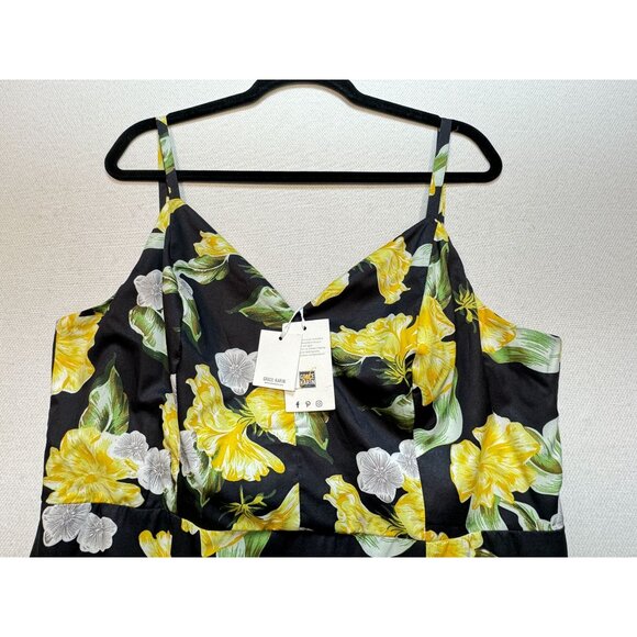 NWT Grace Karin Womens Floral Bodycon Dress Size 2XL Black Yellow Midi Slit Lace - Picture 7 of 15